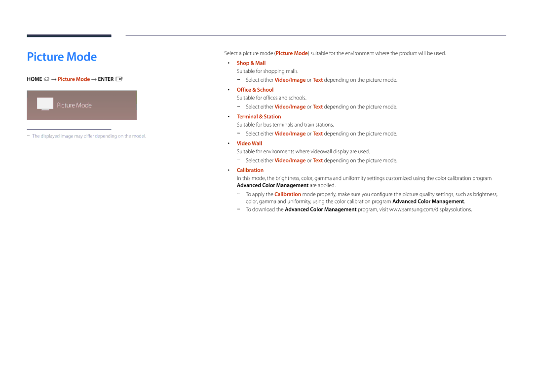 Samsung DM48D, DM55D, DM40D, DM32D user manual Picture Mode 