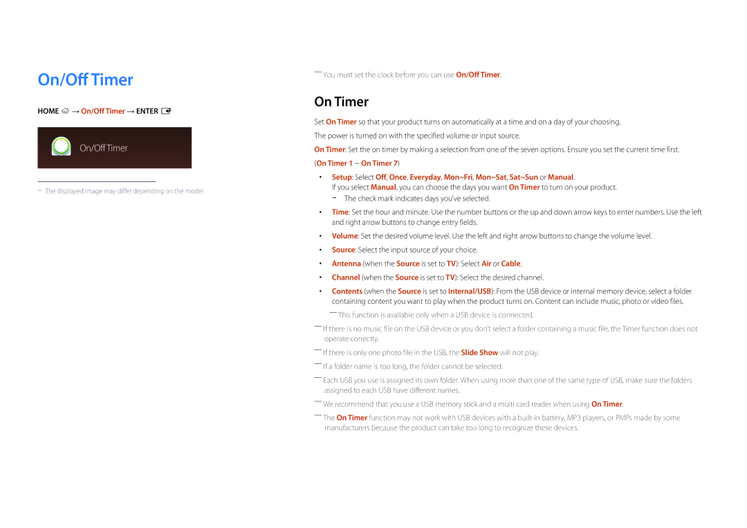 Samsung DM55D, DM48D, DM40D, DM32D user manual On Timer, Home → On/Off Timer → Enter E 