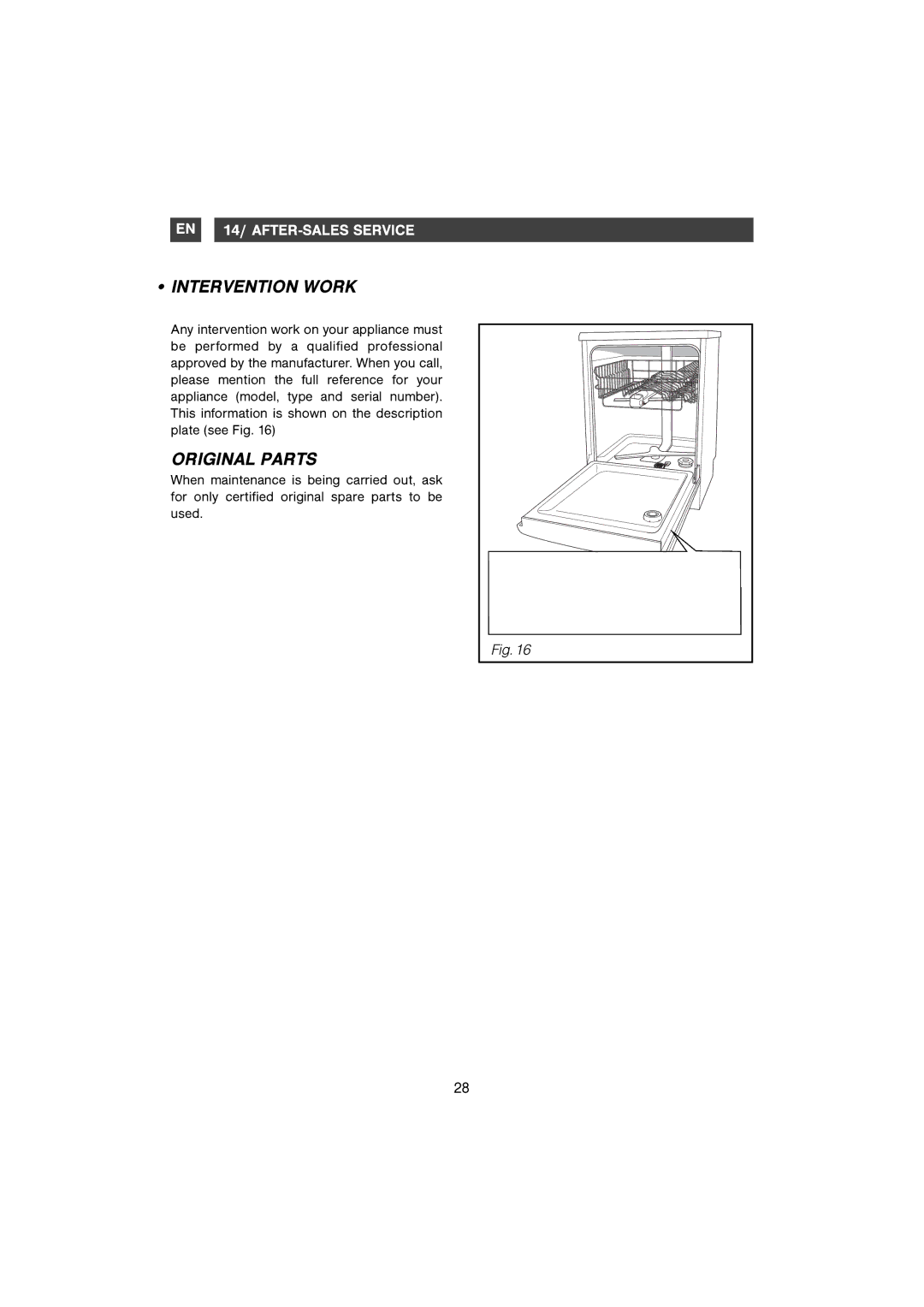 Samsung DMB28AFS/AND manual Intervention Work, Original Parts 