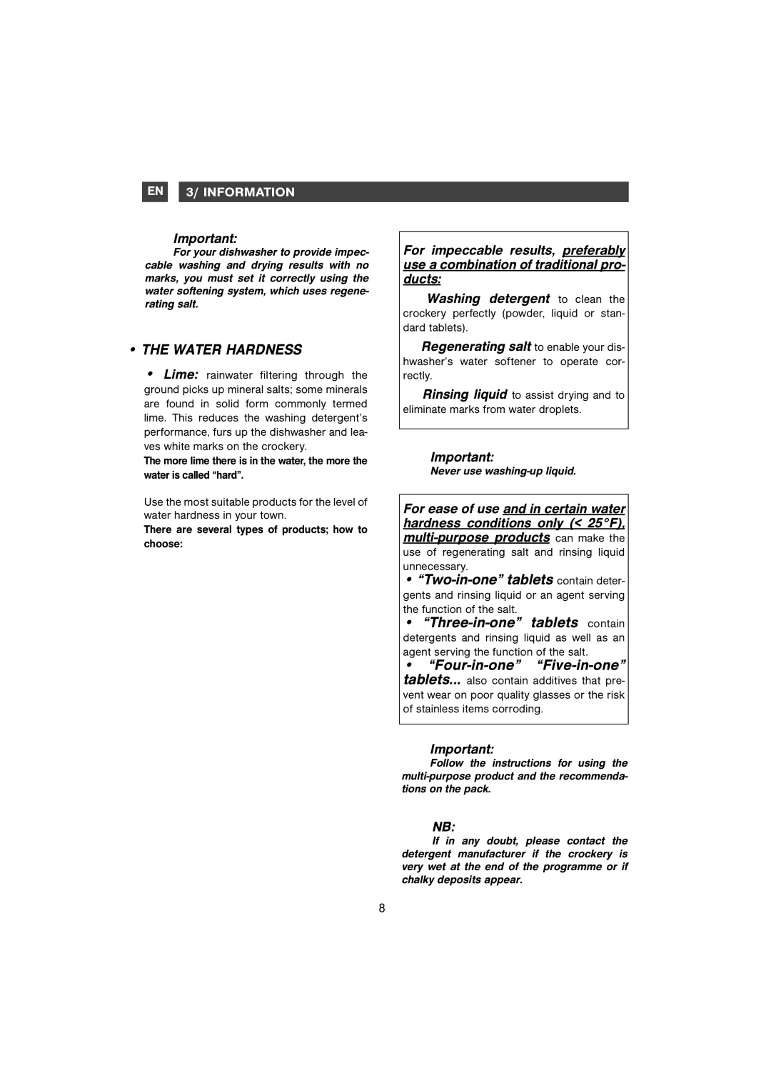 Samsung DMB28AFS/AND manual Water Hardness, EN 3/ Information 