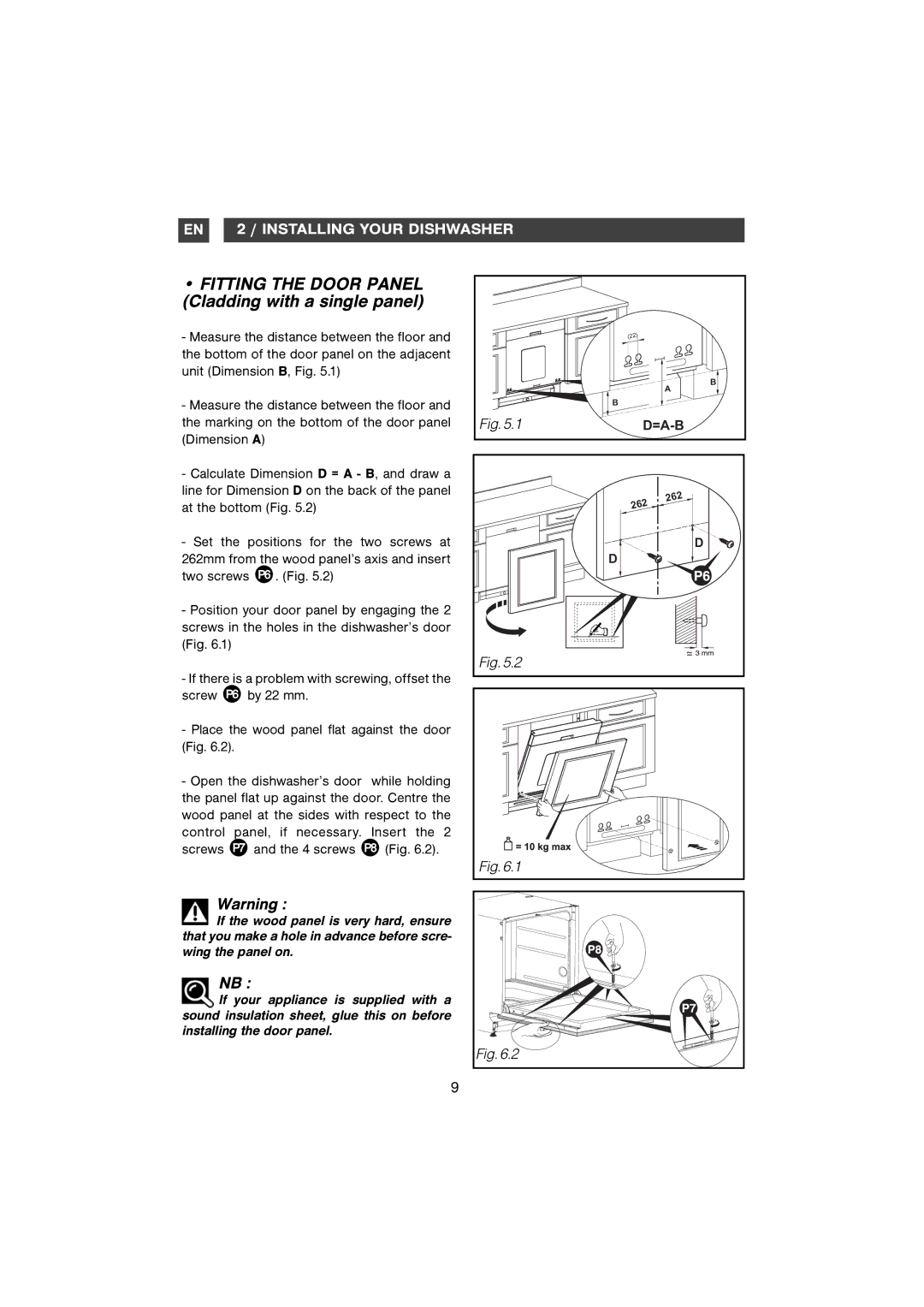 Samsung DM-B58AHC/XET, DMB58AHC/AND manual Fitting the Door Panel Cladding with a single panel 