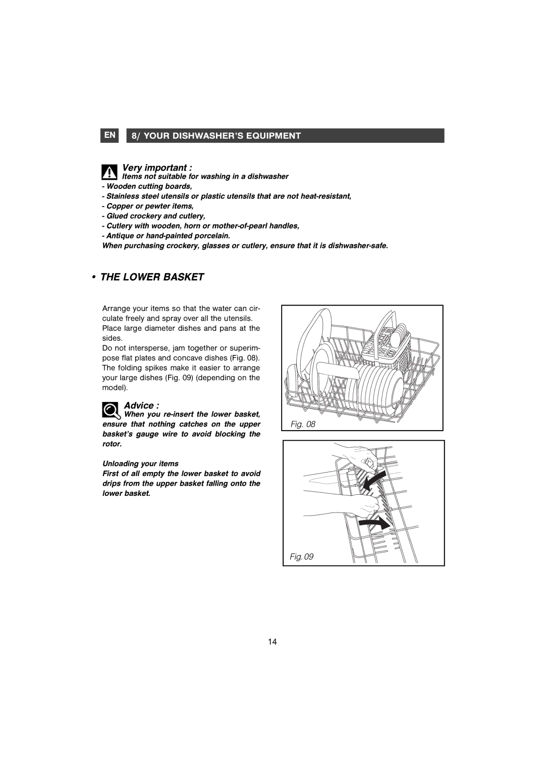 Samsung DMB58AHC/AND, DM-B58AHC/XET manual Lower Basket, Very important 