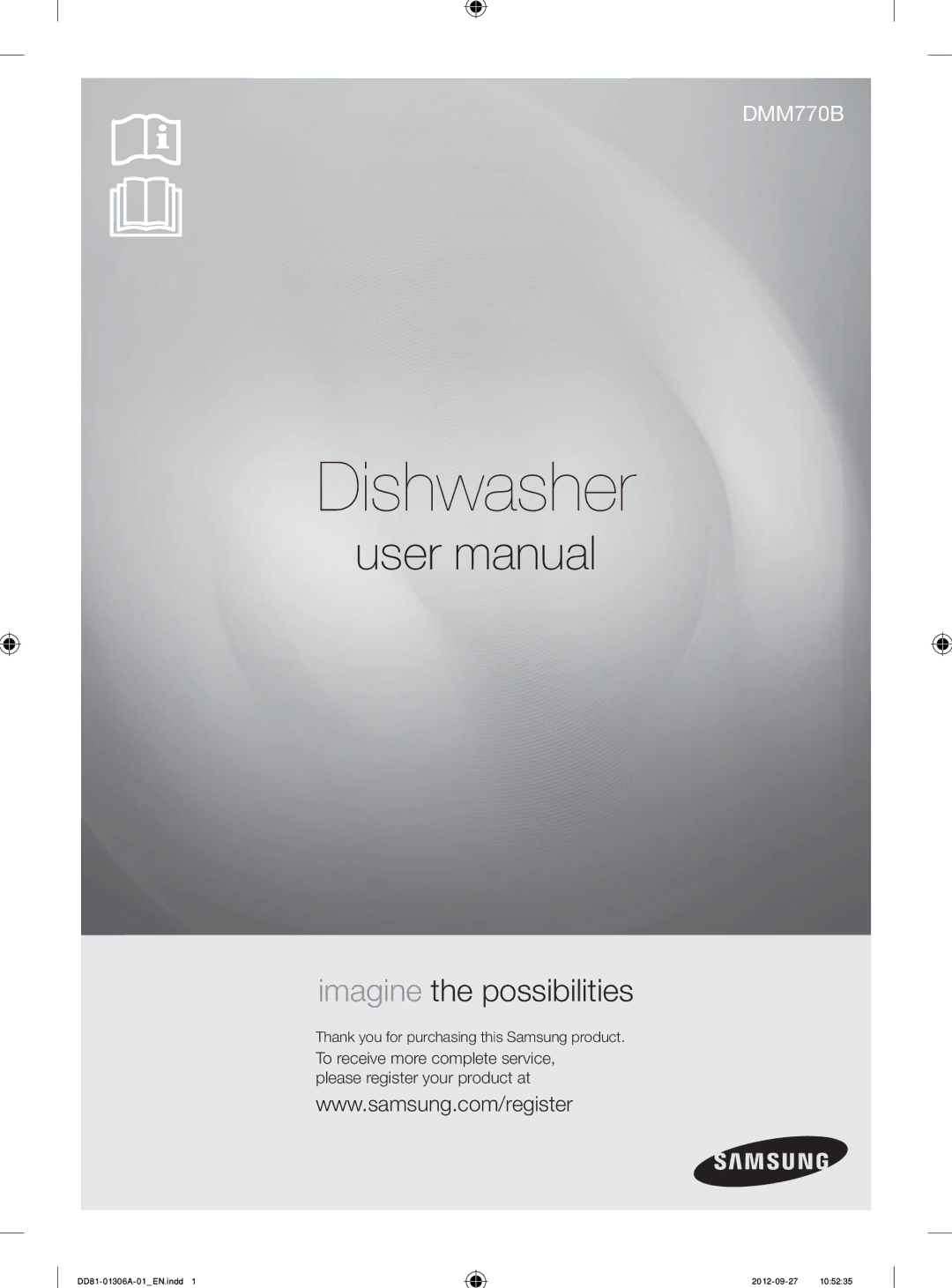 Samsung DMM770B/XEO manual Dishwasher, Thank you for purchasing this Samsung product 