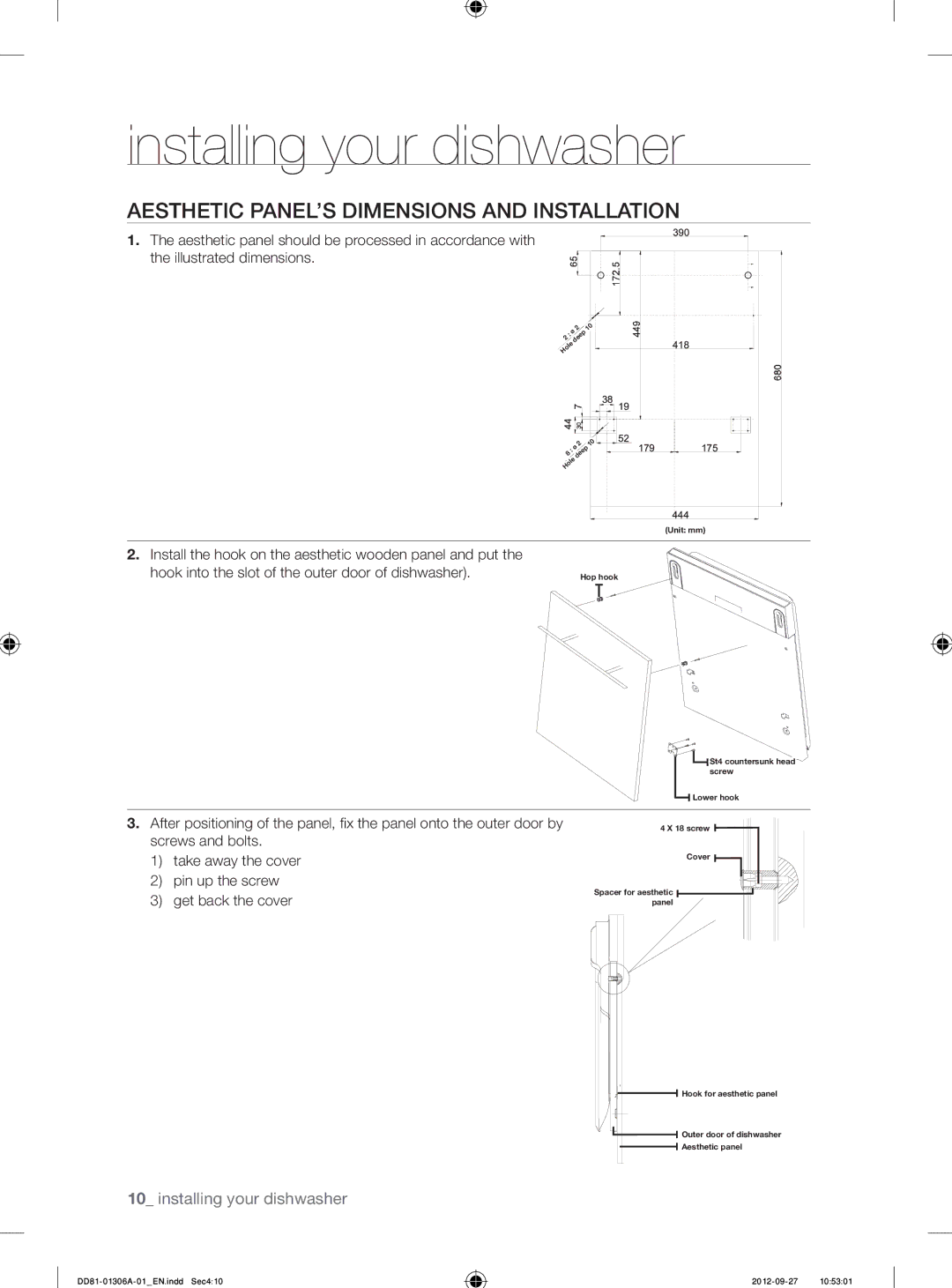 Samsung DMM770B/XEO manual Aesthetic PANEL’S Dimensions and Installation 