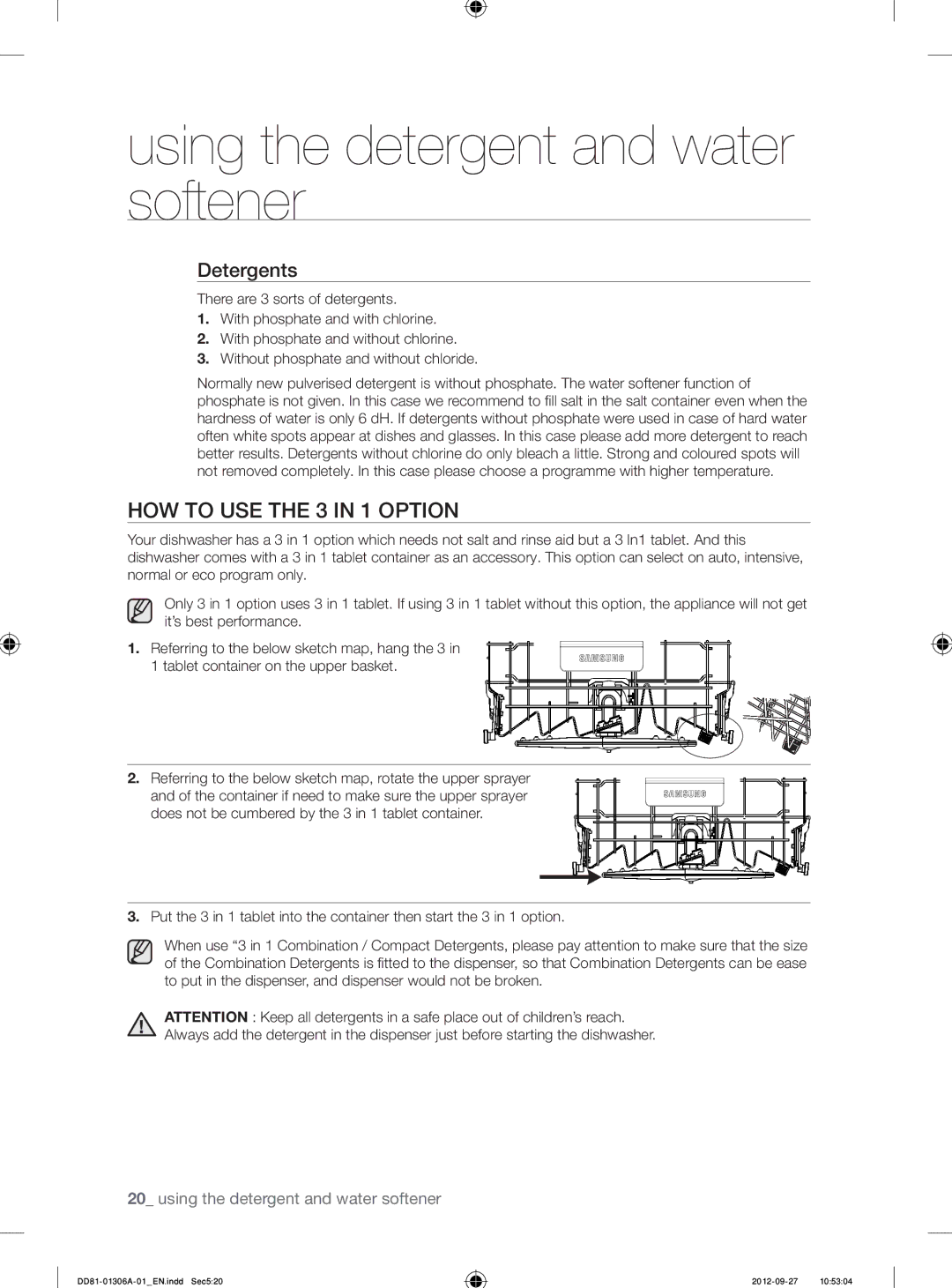 Samsung DMM770B/XEO manual HOW to USE the 3 in 1 Option, Detergents 