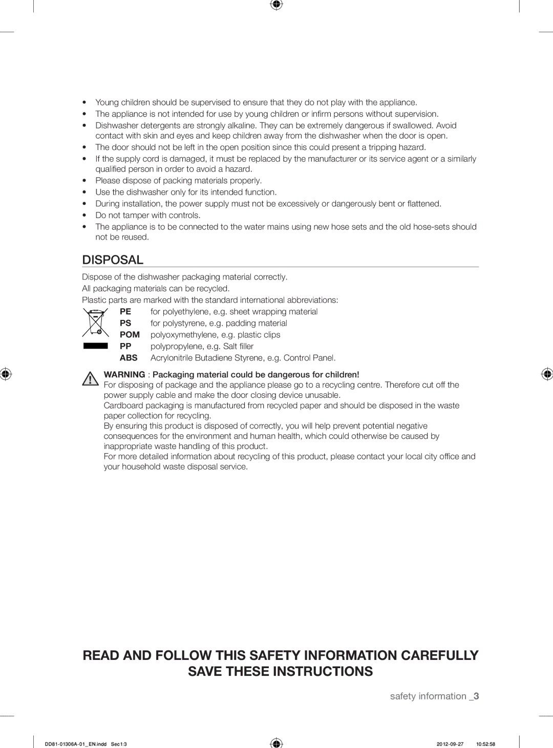 Samsung DMM770B/XEO manual Disposal 