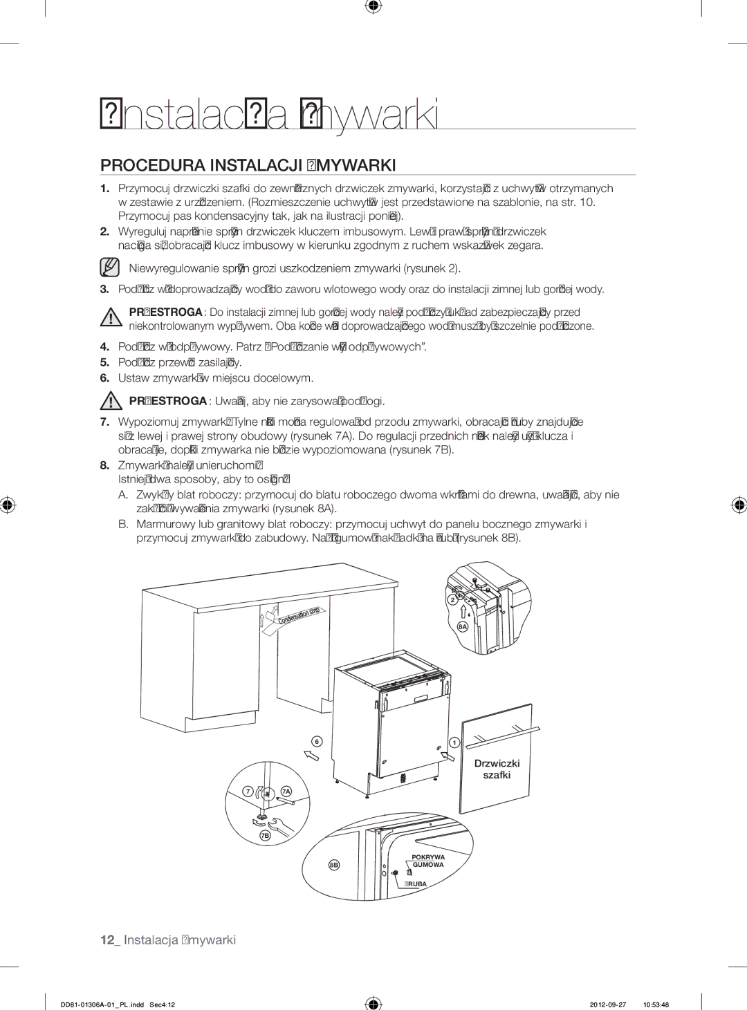 Samsung DMM770B/XEO manual Procedura Instalacji Zmywarki 