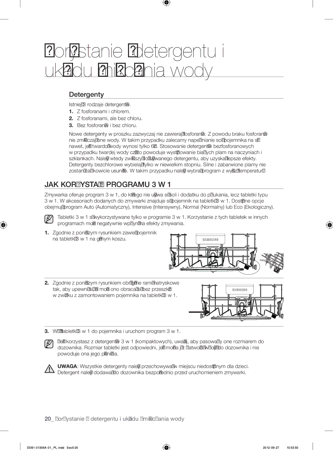 Samsung DMM770B/XEO manual JAK Korzystać Z Programu 3 W, Detergenty 