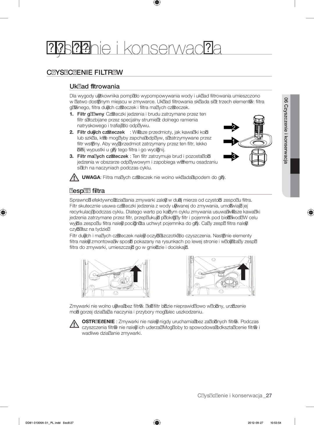 Samsung DMM770B/XEO manual Czyszczenie i konserwacja, Czyszczenie Filtrów, Układ ﬁltrowania, Zespół ﬁltra 