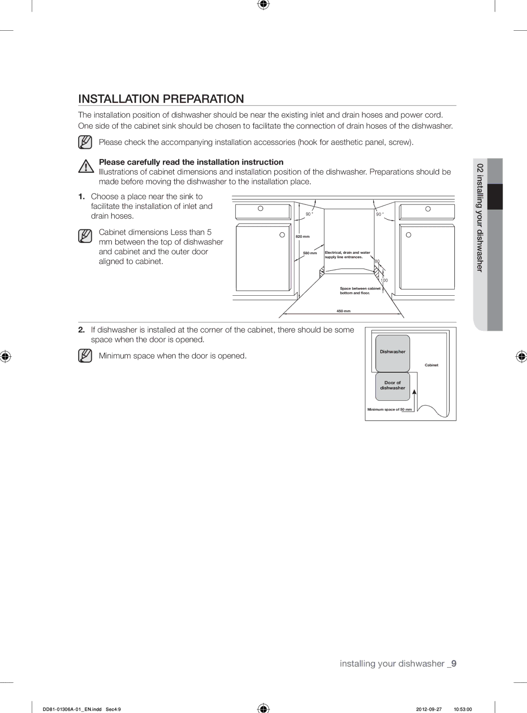 Samsung DMM770B/XEO manual Installation Preparation, Please carefully read the installation instruction 