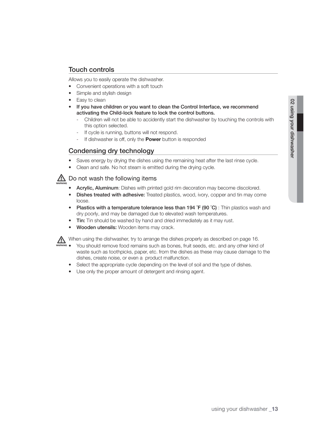 Samsung DMR57LHW, DMR57LHS, DMR57LHB user manual Touch controls, Condensing dry technology 