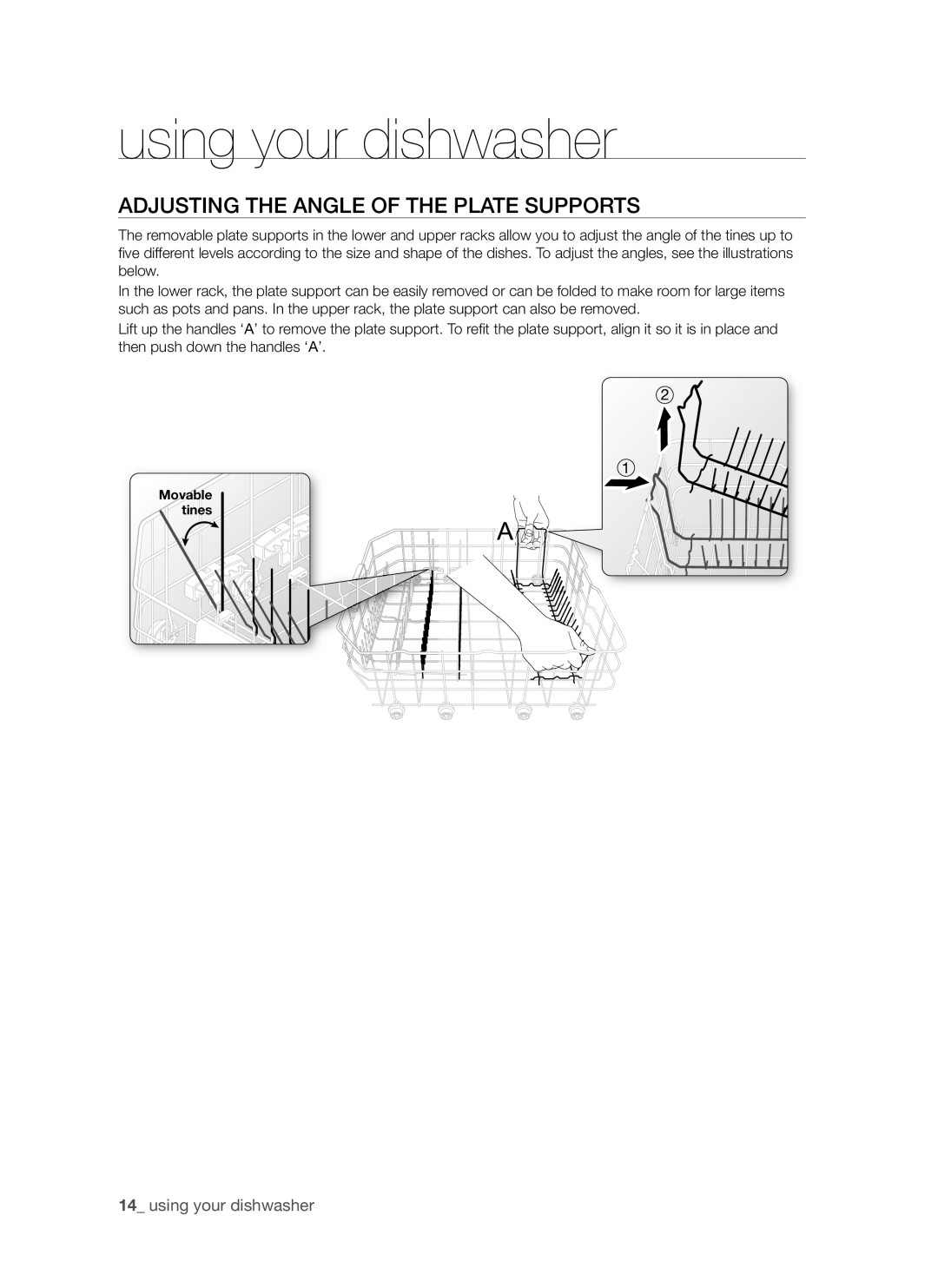 Samsung DMR57LHB, DMR57LHS, DMR57LHW user manual Adjusting the angle of the plate supports 