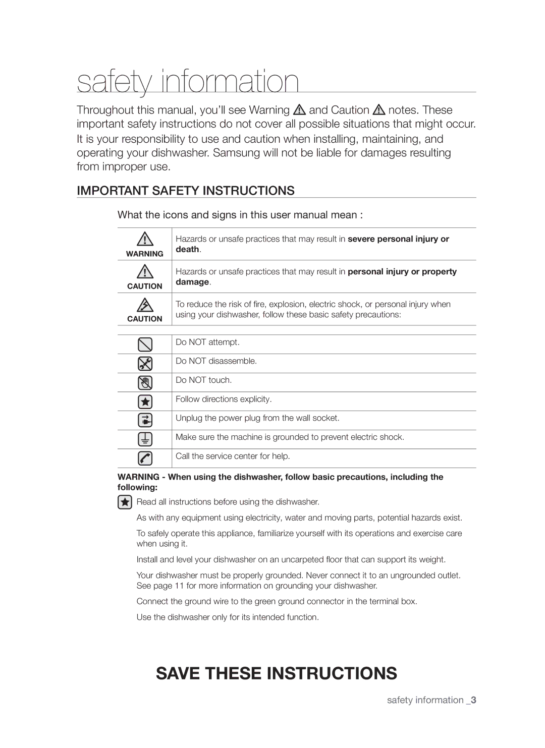 Samsung DMR57LHS, DMR57LHW, DMR57LHB user manual Safety information, Important safety instructions 