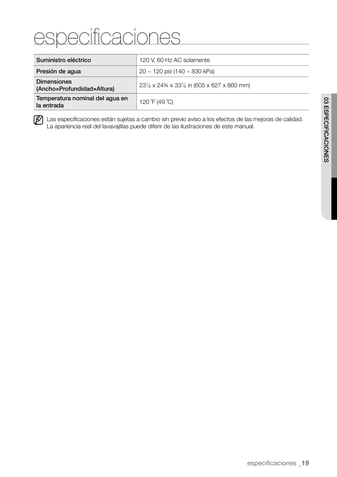 Samsung DMR57, DMR78, DMR77 manual Especificaciones 