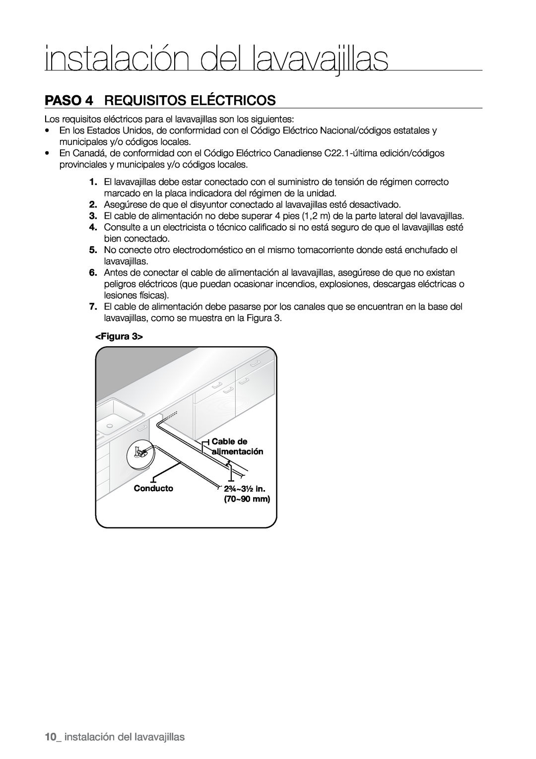 Samsung DMR57, DMR78, DMR77 manual PASO 4 Requisitos eléctricos, instalación del lavavajillas 