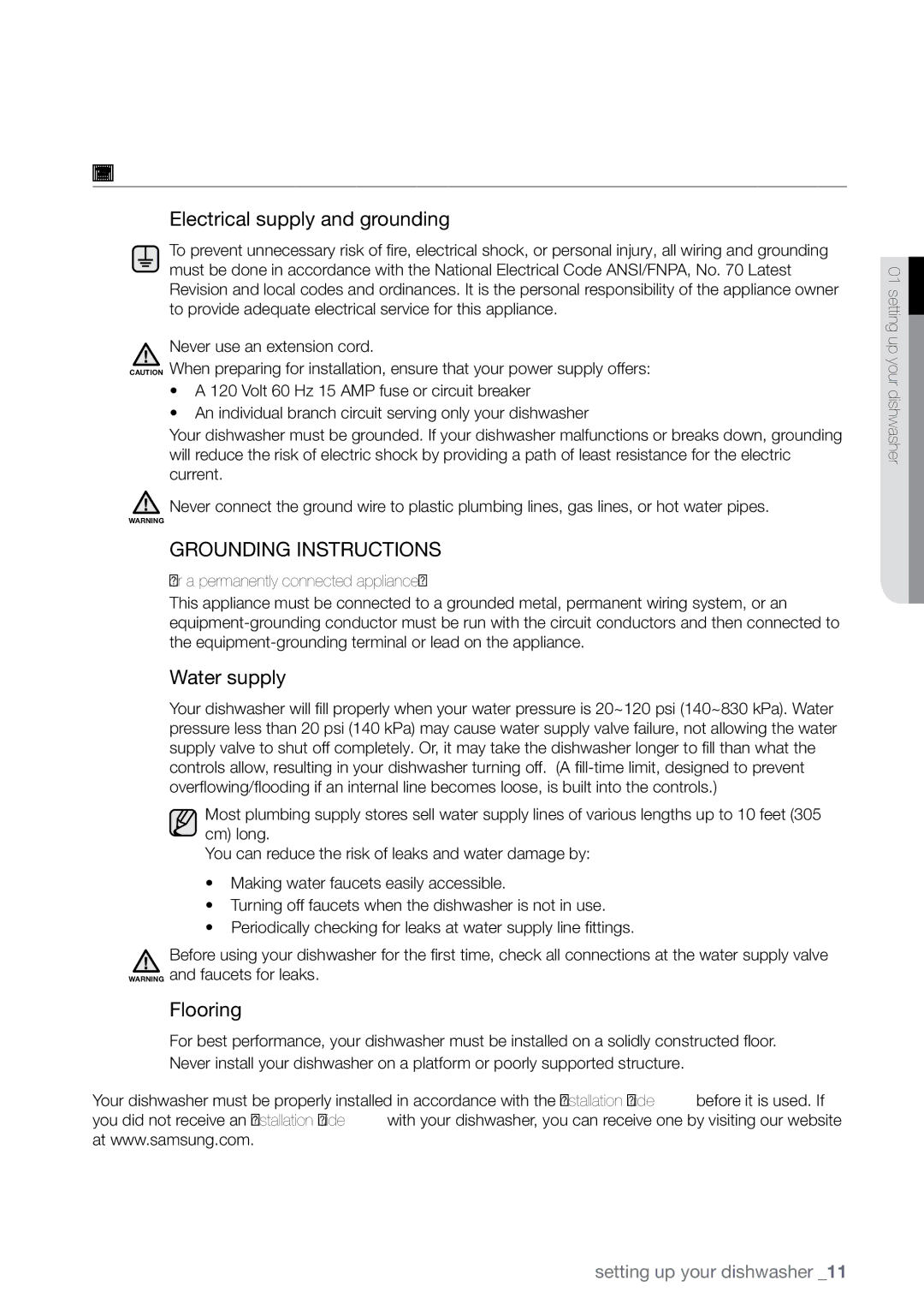 Samsung DMR78 manual Meeting installation requirements, Electrical supply and grounding 