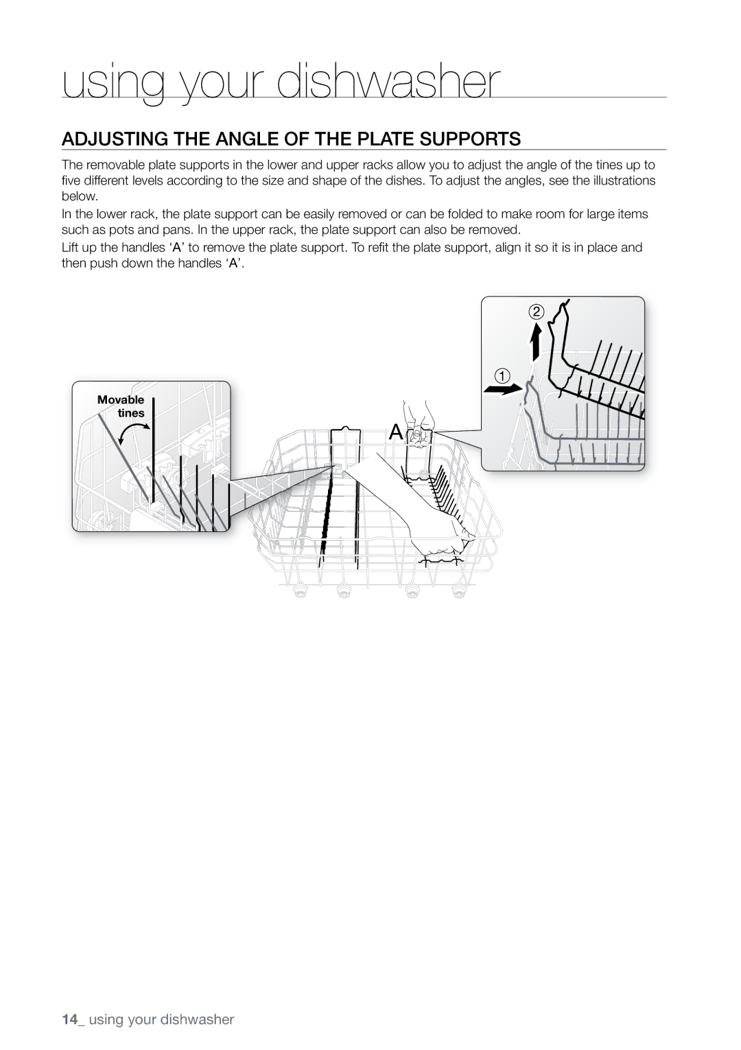 Samsung DMRLHS, DMRLHB, DMRLHW, DMR77LHS user manual Adjusting the angle of the plate supports 