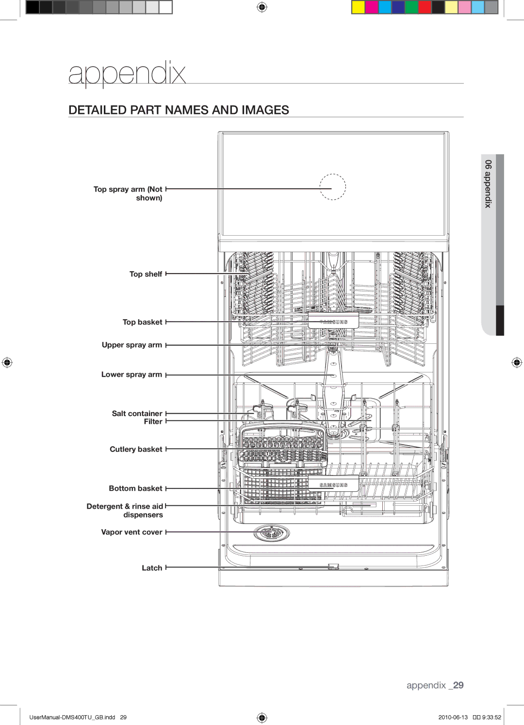 Samsung DMS400TUB/XEO manual Appendix, Detailed part names and images 