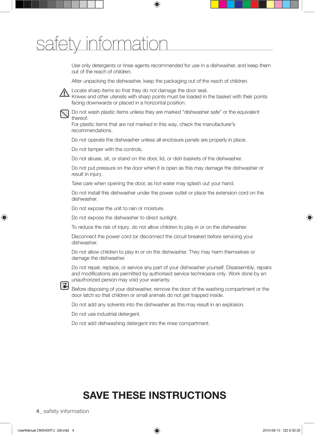 Samsung DMS400TUB/XEO manual Safety information 