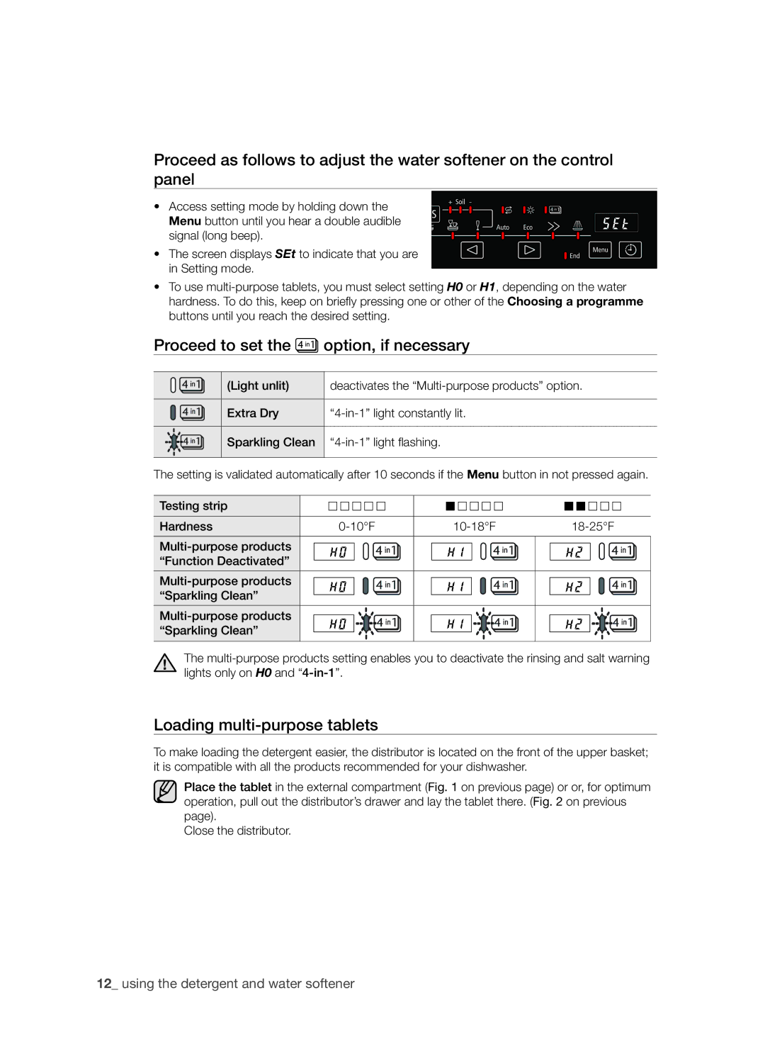 Samsung DMS790BUB/XEE manual Proceed to set the option, if necessary, Loading multi-purpose tablets 