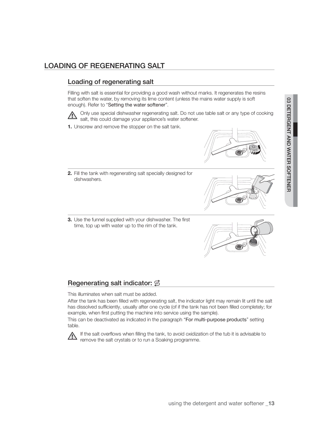 Samsung DMS790BUB/XEE manual Loading of regenerating salt, Regenerating salt indicator 