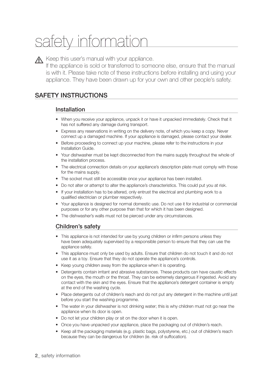 Samsung DMS790BUB/XEE Safety information, Safety instructions, Keep this user’s manual with your appliance, Installation 