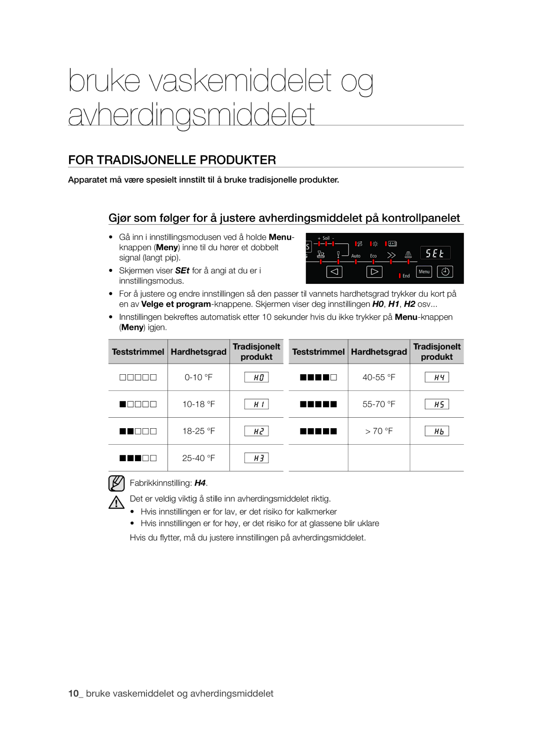 Samsung DMS790BUB/XEE manual For tradisjonelle produkter, Hardhetsgrad Tradisjonelt Produkt 