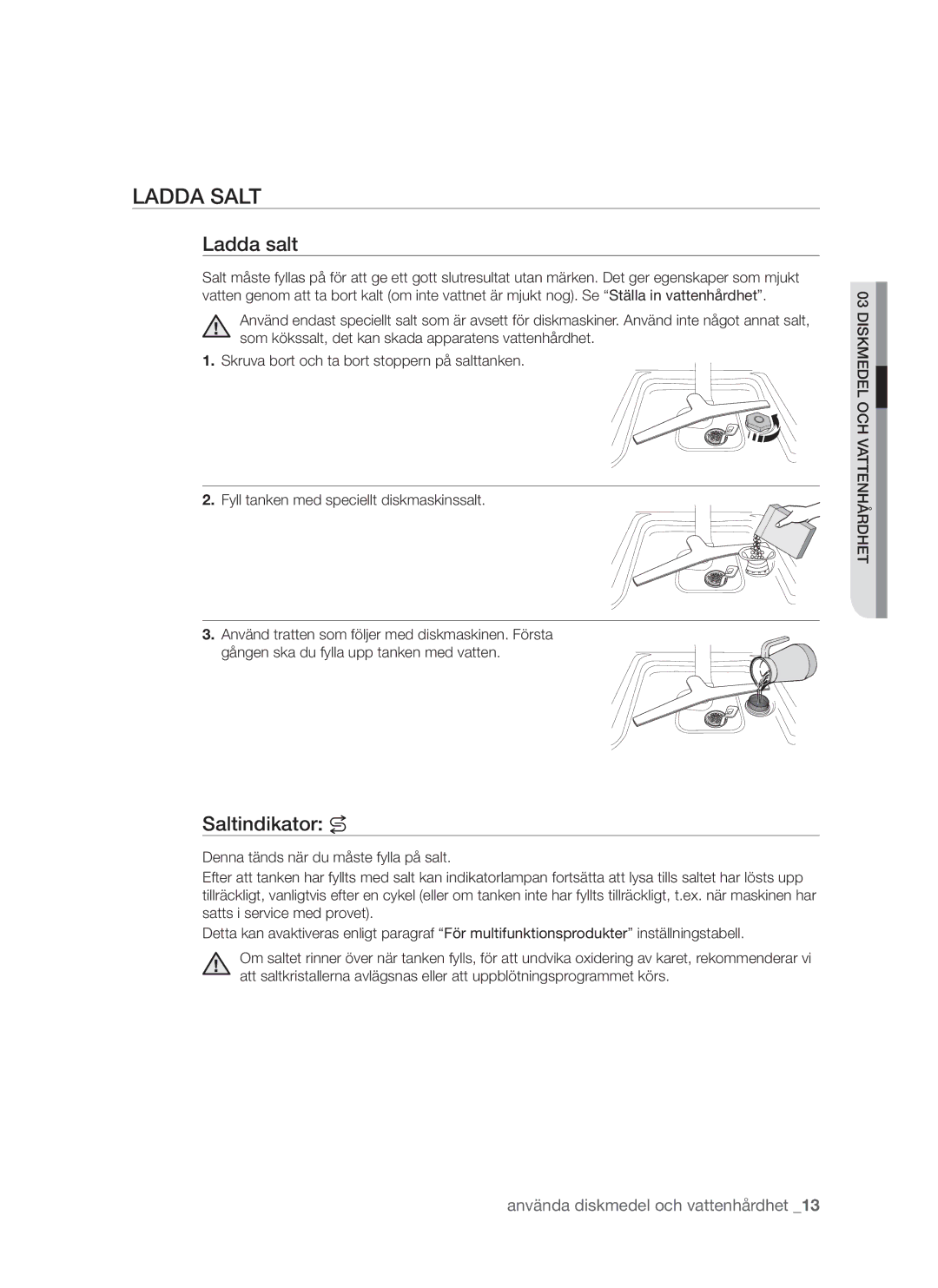 Samsung DMS790BUB/XEE manual Ladda salt, Saltindikator 