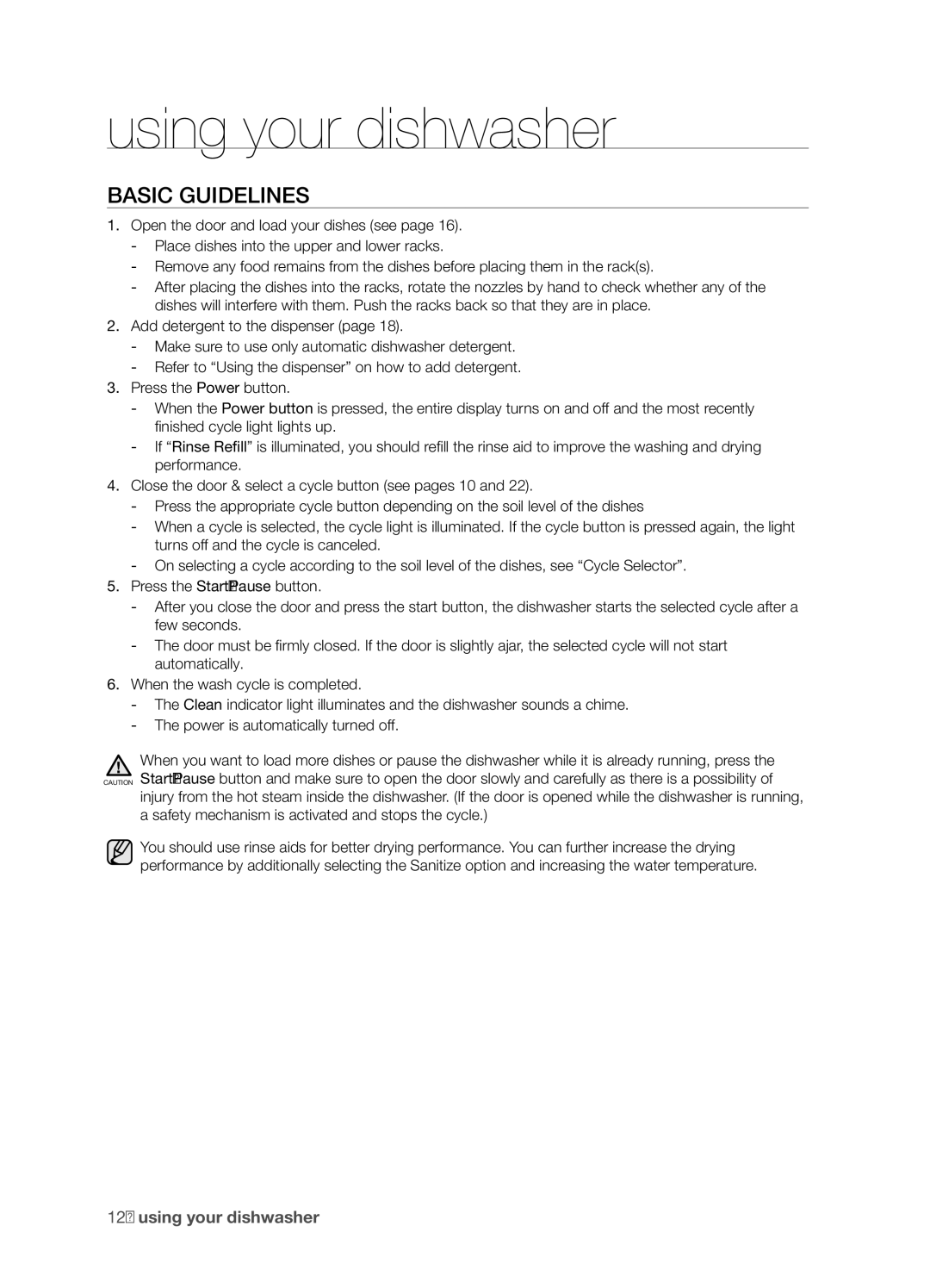 Samsung DMT300 Series manual Using your dishwasher, Basic guidelines 