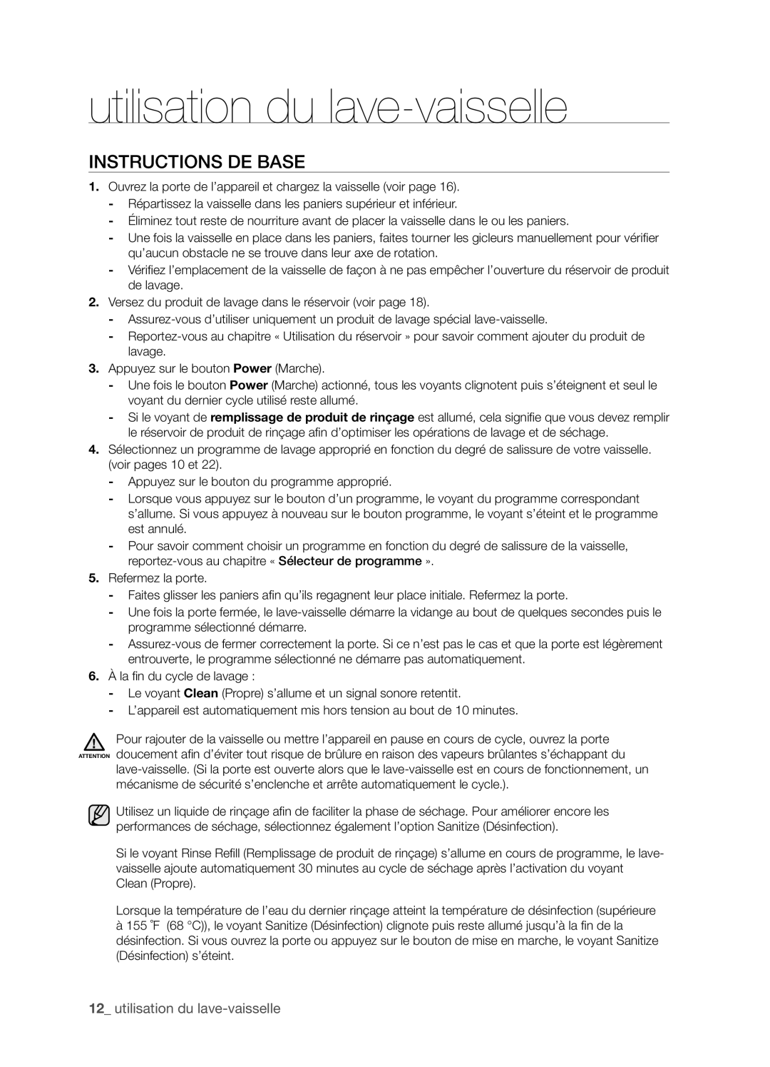 Samsung DMT400DD68-00074A, DMT400RHW, DMT400RHB, DMT400RHS user manual Utilisation du lave-vaisselle, Instructions de base 