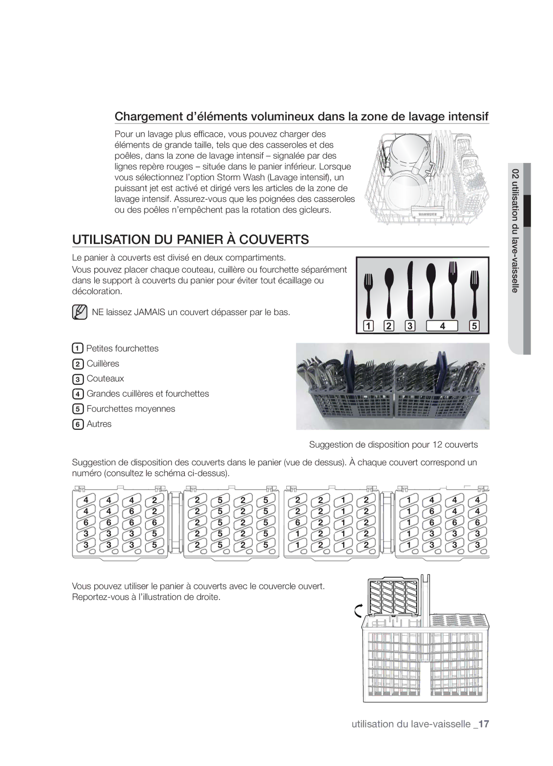 Samsung DMT800RHW, DMT800DD6800050A, DMT800RHB user manual Utilisation DU Panier À Couverts 