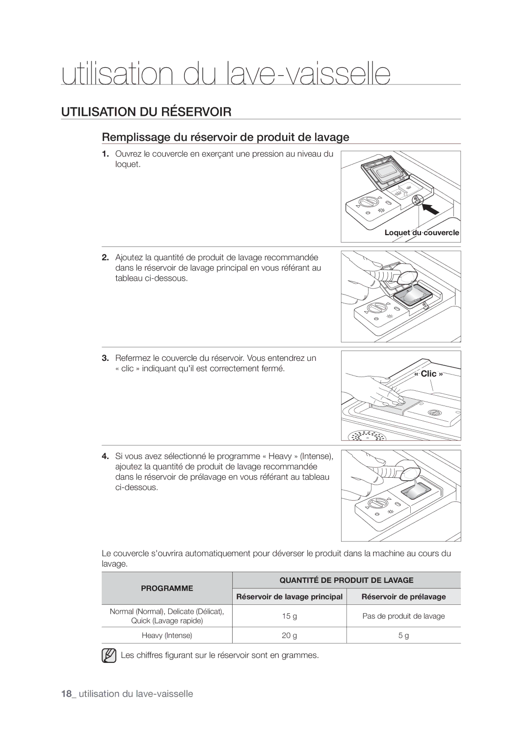 Samsung DMT800RHB, DMT800DD6800050A, DMT800RHW Utilisation DU Réservoir, Remplissage du réservoir de produit de lavage 