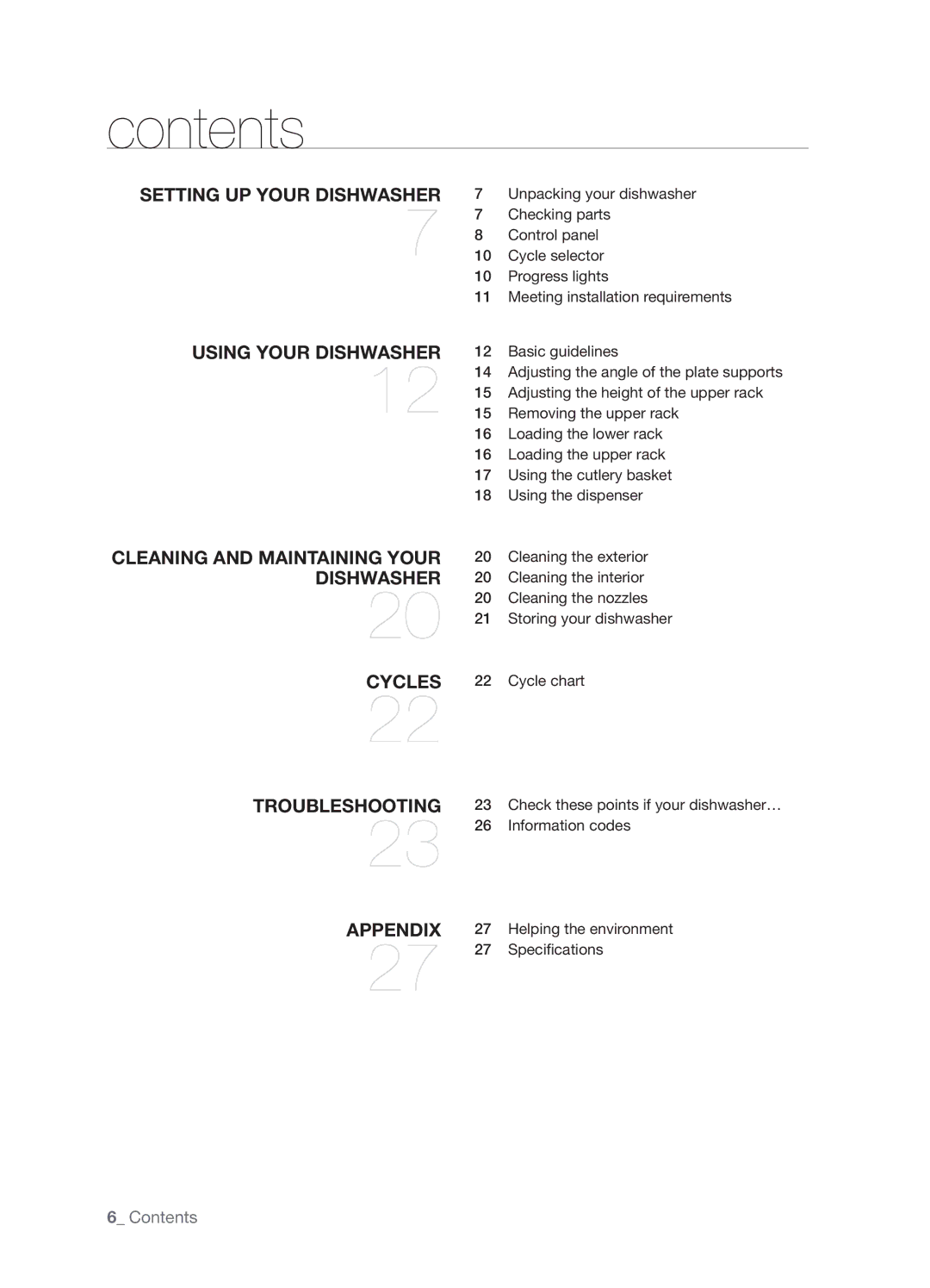 Samsung DMT800DD6800050A, DMT800RHW, DMT800RHB user manual Contents 