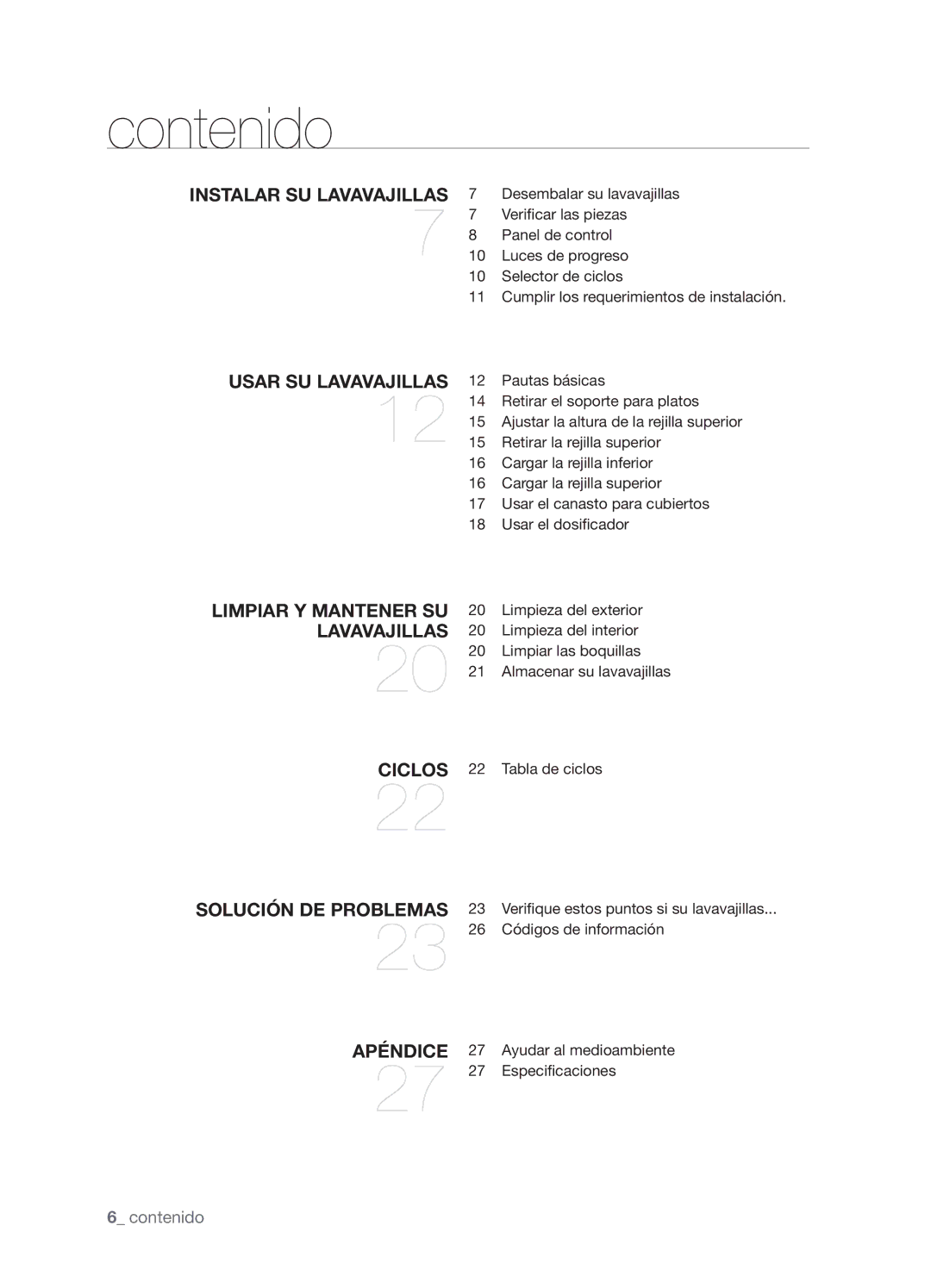 Samsung DMT800RHW, DMT800DD6800050A, DMT800RHB user manual Contenido 