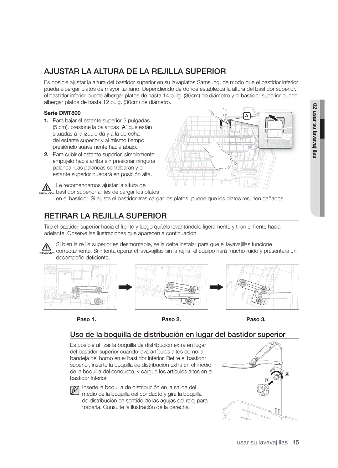 Samsung DMT800RHW, DMT800DD6800050A, DMT800RHB Ajustar LA Altura DE LA Rejilla Superior, Retirar LA Rejilla Superior, Paso 