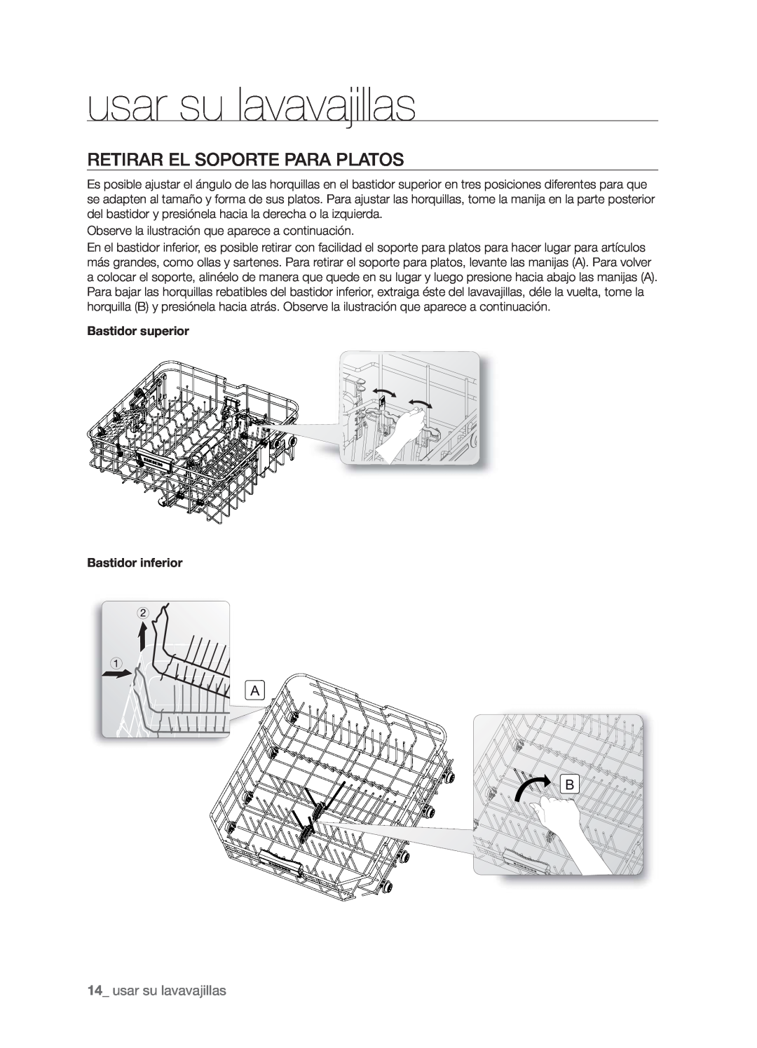 Samsung DMT800DD6800050A, DMT800RHW, DMT800RHB user manual Retirar El Soporte Para Platos, usar su lavavajillas 