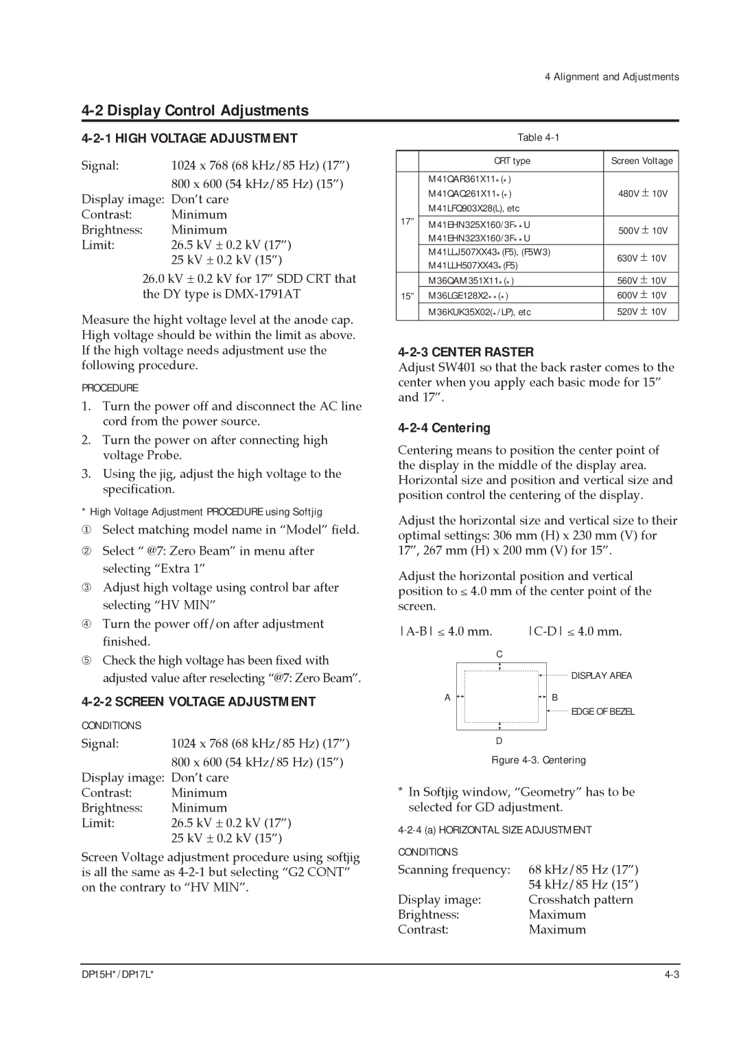 Samsung DP17LS/LT, DP15HS/HT manual Display Control Adjustments, Centering 