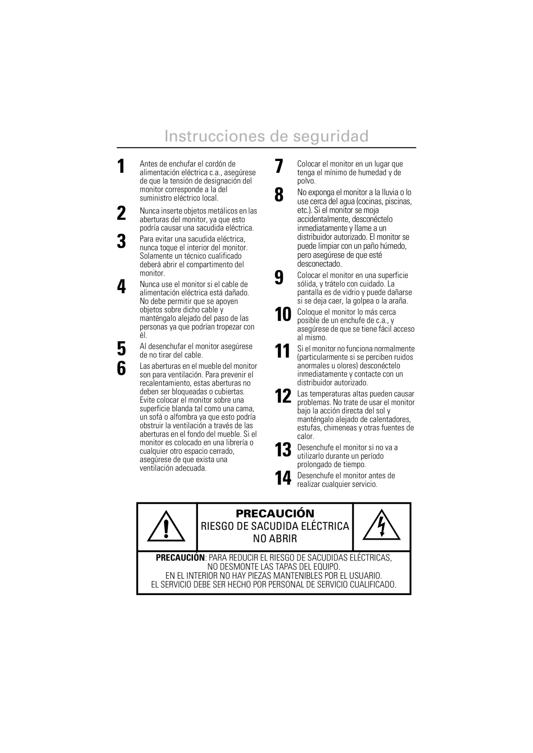 Samsung DP15LS, DP14LS manual Instrucciones de seguridad, Precaución 