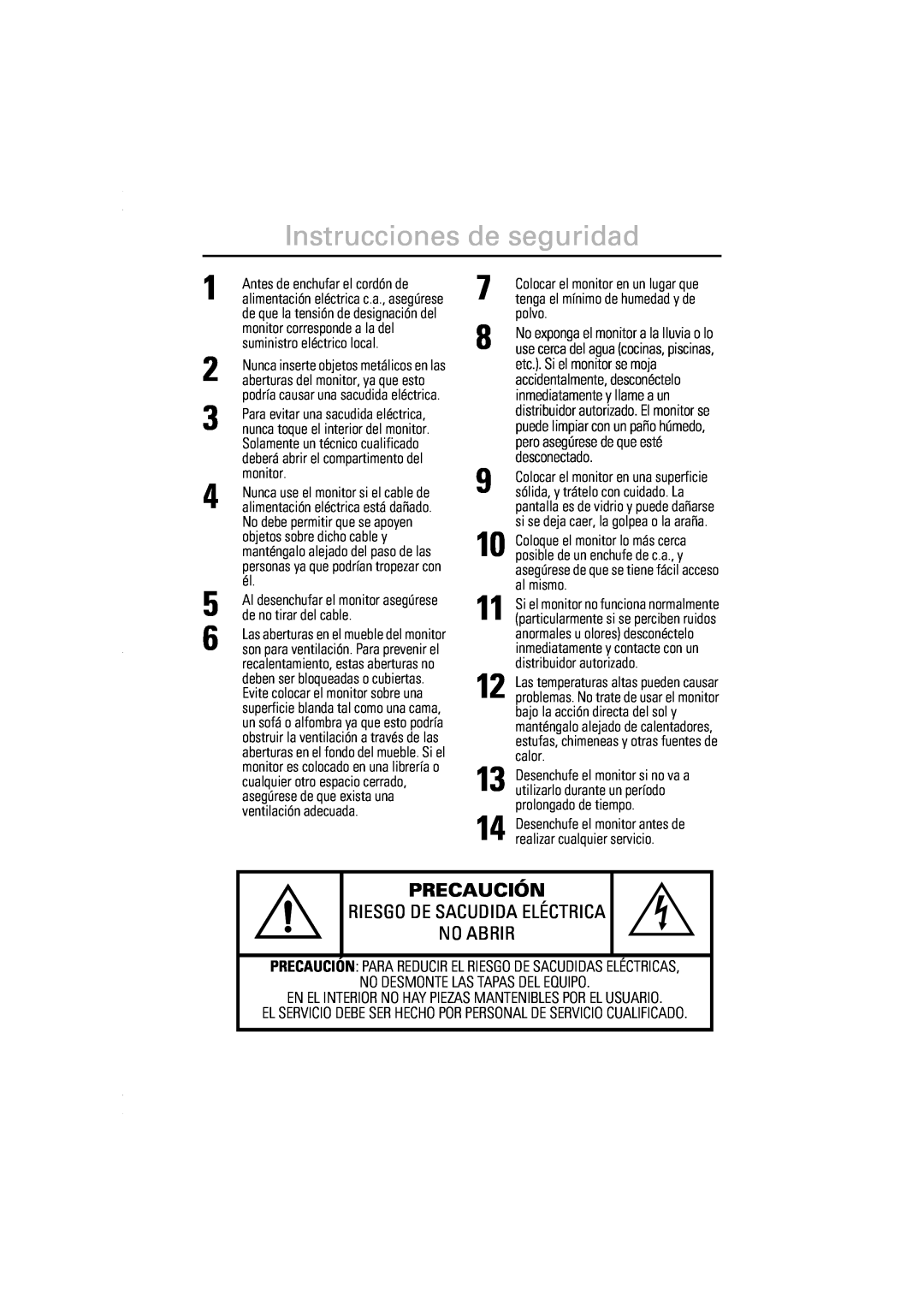 Samsung DP15LS, DP14LS manual Instrucciones de seguridad, Precaución, Riesgo De Sacudida Eléctrica No Abrir 