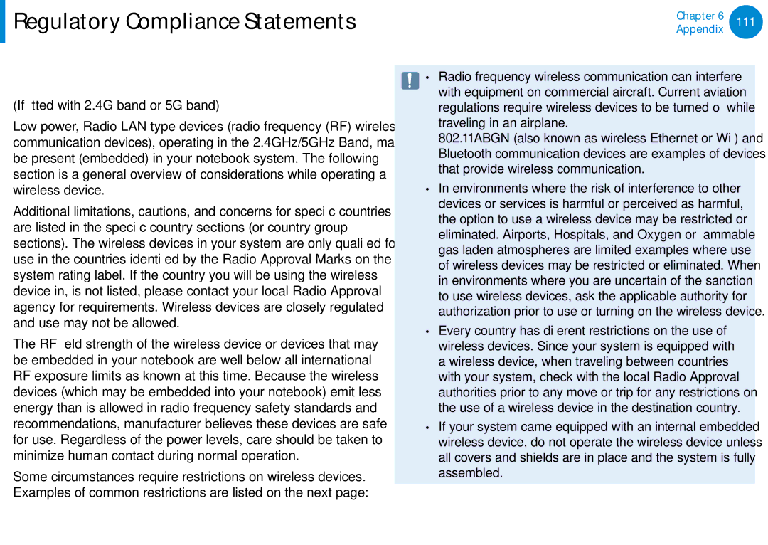 Samsung DP500A2DK01UB manual Regulatory Compliance Statements, Wireless Guidance 