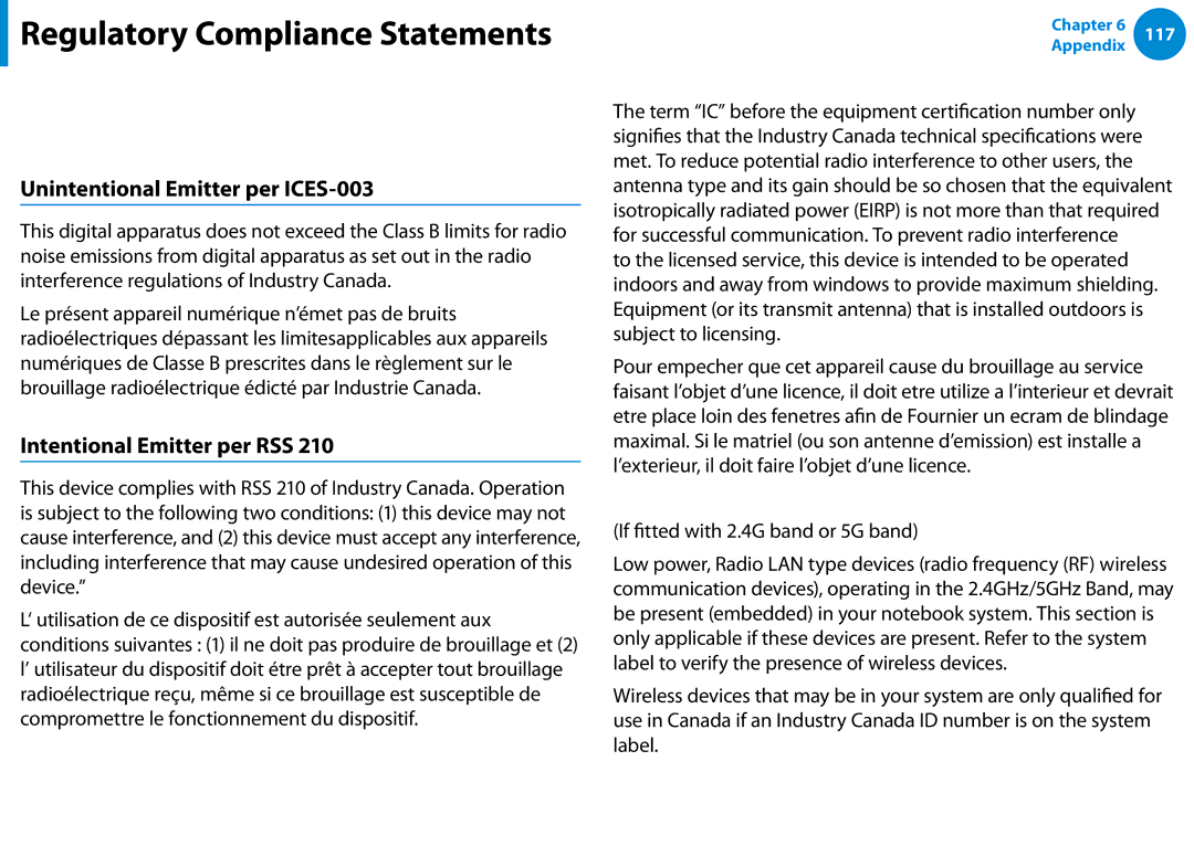 Samsung DP500A2DK01UB manual Canada, Unintentional Emitter per ICES-003, Intentional Emitter per RSS 