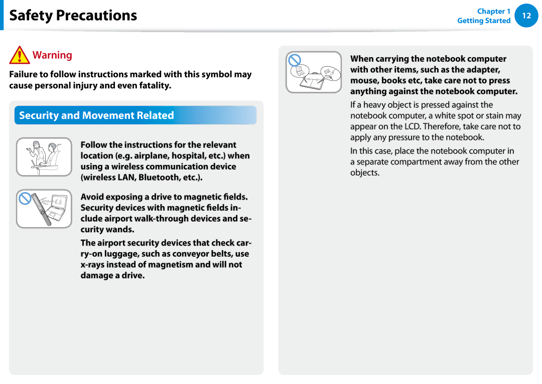 Samsung DP500A2DK01UB manual Security and Movement Related 