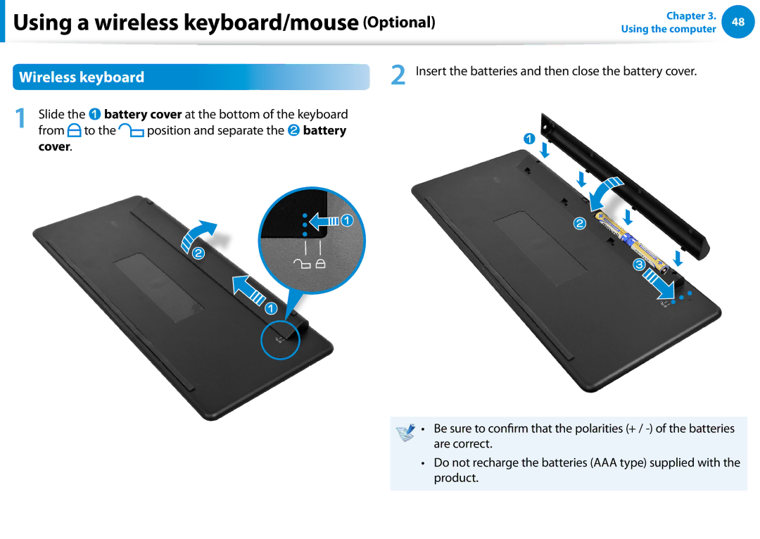 Samsung DP500A2DK01UB manual Wireless keyboard, From to, Cover 