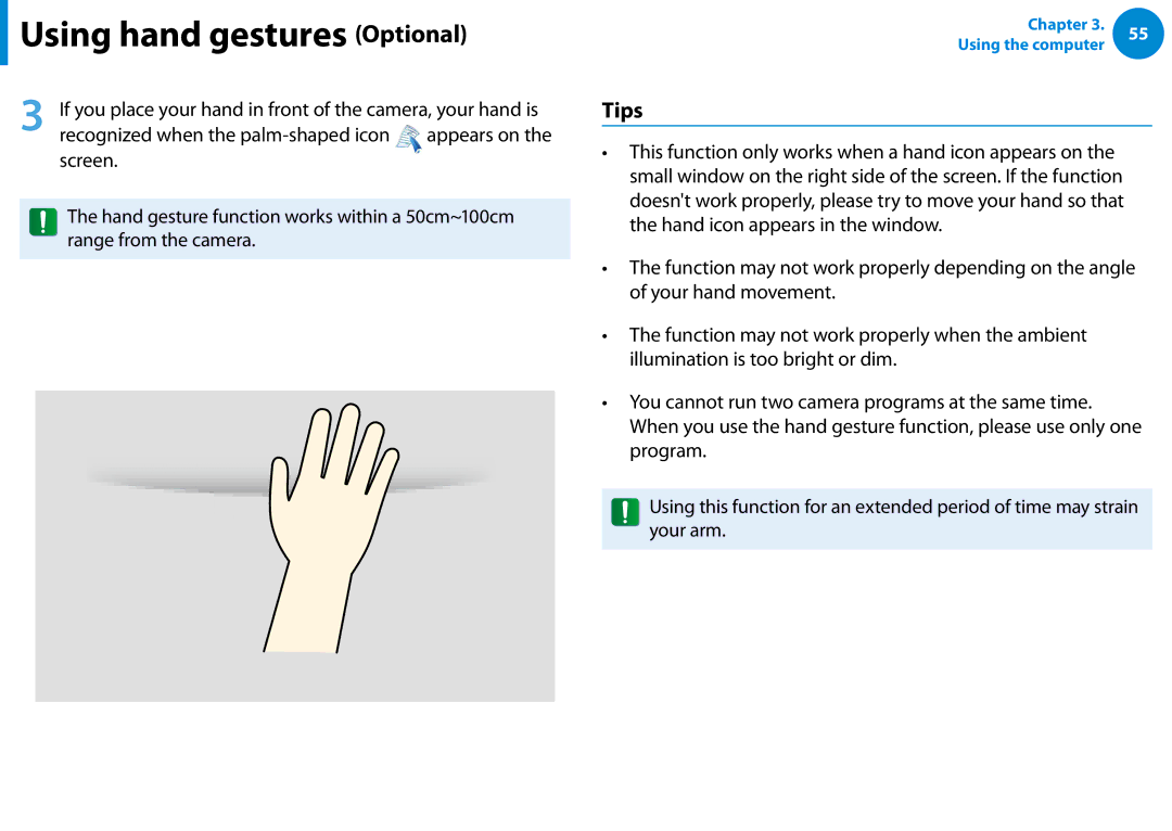 Samsung DP500A2DK01UB manual Tips, Recognized when the palm-shaped icon 