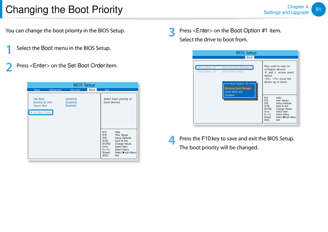 Samsung DP500A2DK01UB manual Changing the Boot Priority, You can change the boot priority in the Bios Setup 