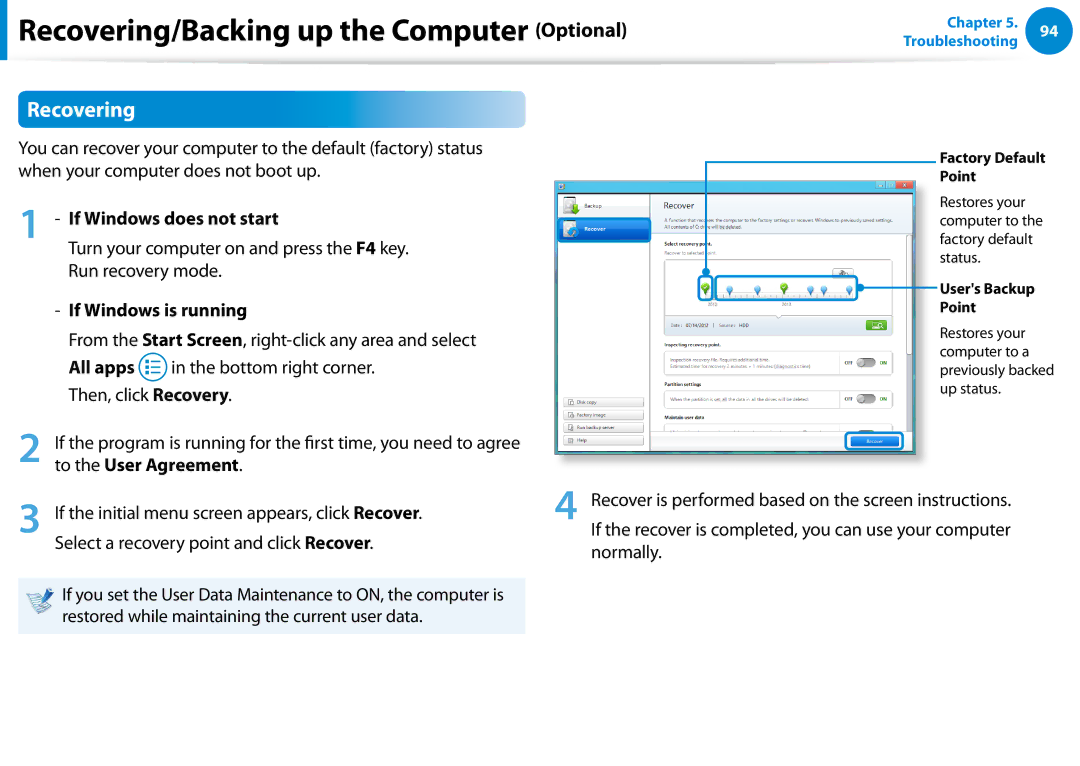 Samsung DP500A2DK01UB manual Recovering, If Windows does not start, If Windows is running 