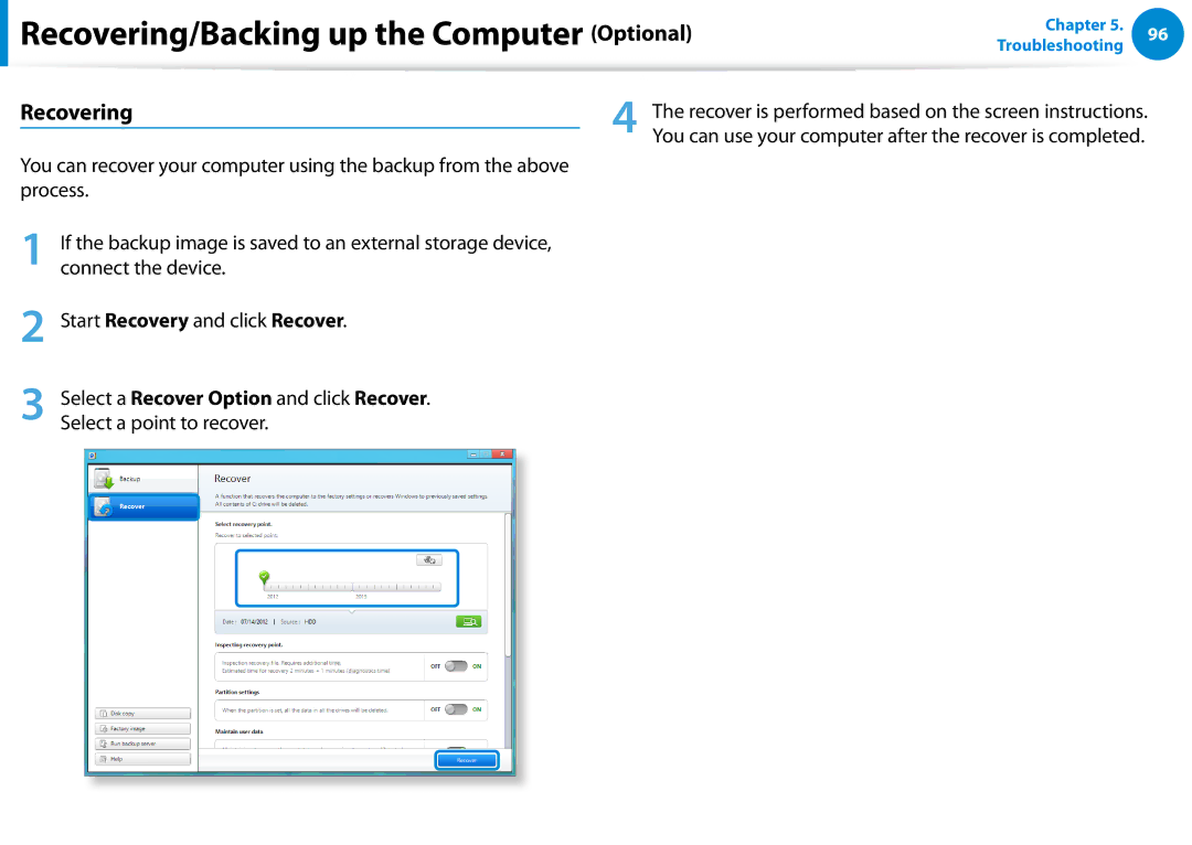 Samsung DP500A2DK01UB manual Recovering 