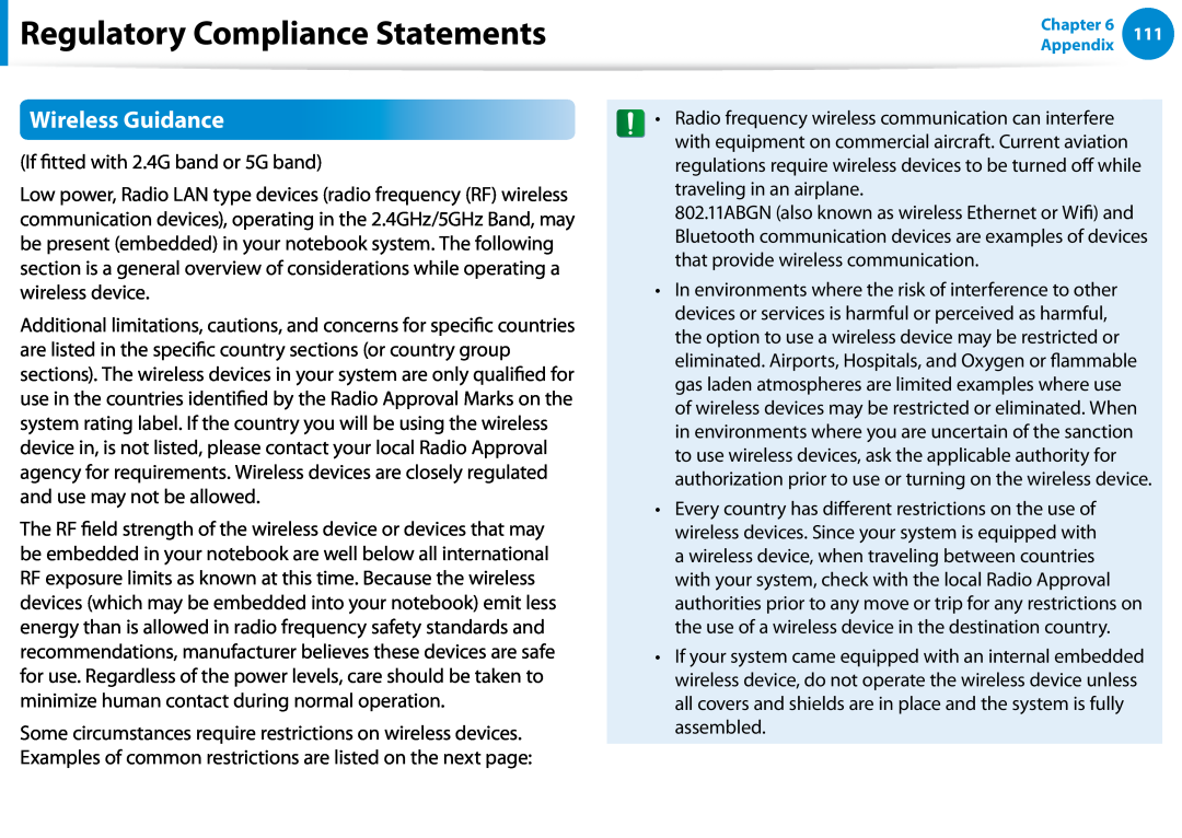 Samsung DP500A2DK01UB manual Regulatory Compliance Statements, Wireless Guidance 