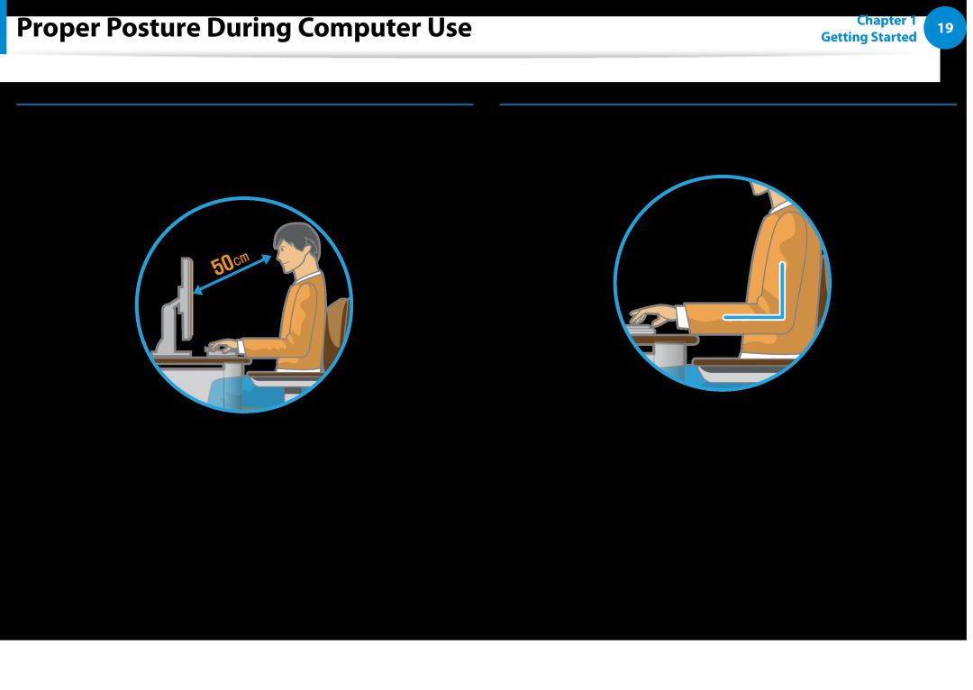 Samsung DP500A2DK01UB manual Eye Position, Hand Position, Proper Posture During Computer Use 