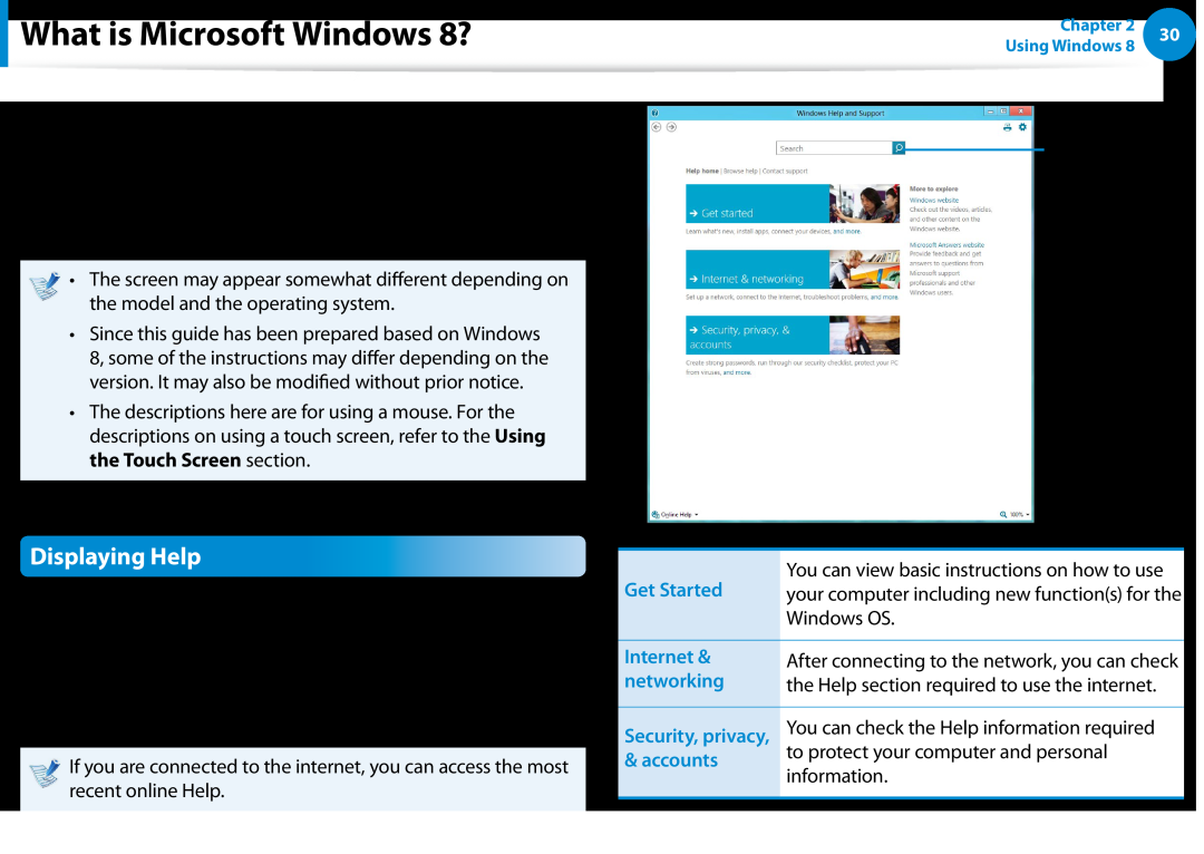 Samsung DP500A2DK01UB manual What is Microsoft Windows 8?, Displaying Help 